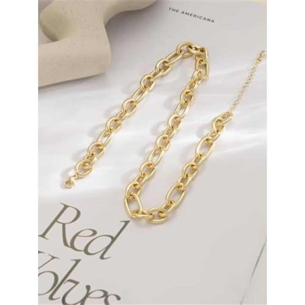 Gold Necklace for Women - Chunky 14K Gold Plated Chain Necklace Oval Link